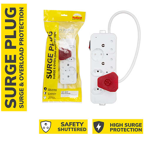 Radiant - 6 Way Multi-Plug with Surge Overload Protection - Radiant - 6 Way Multi-Plug with Surge...