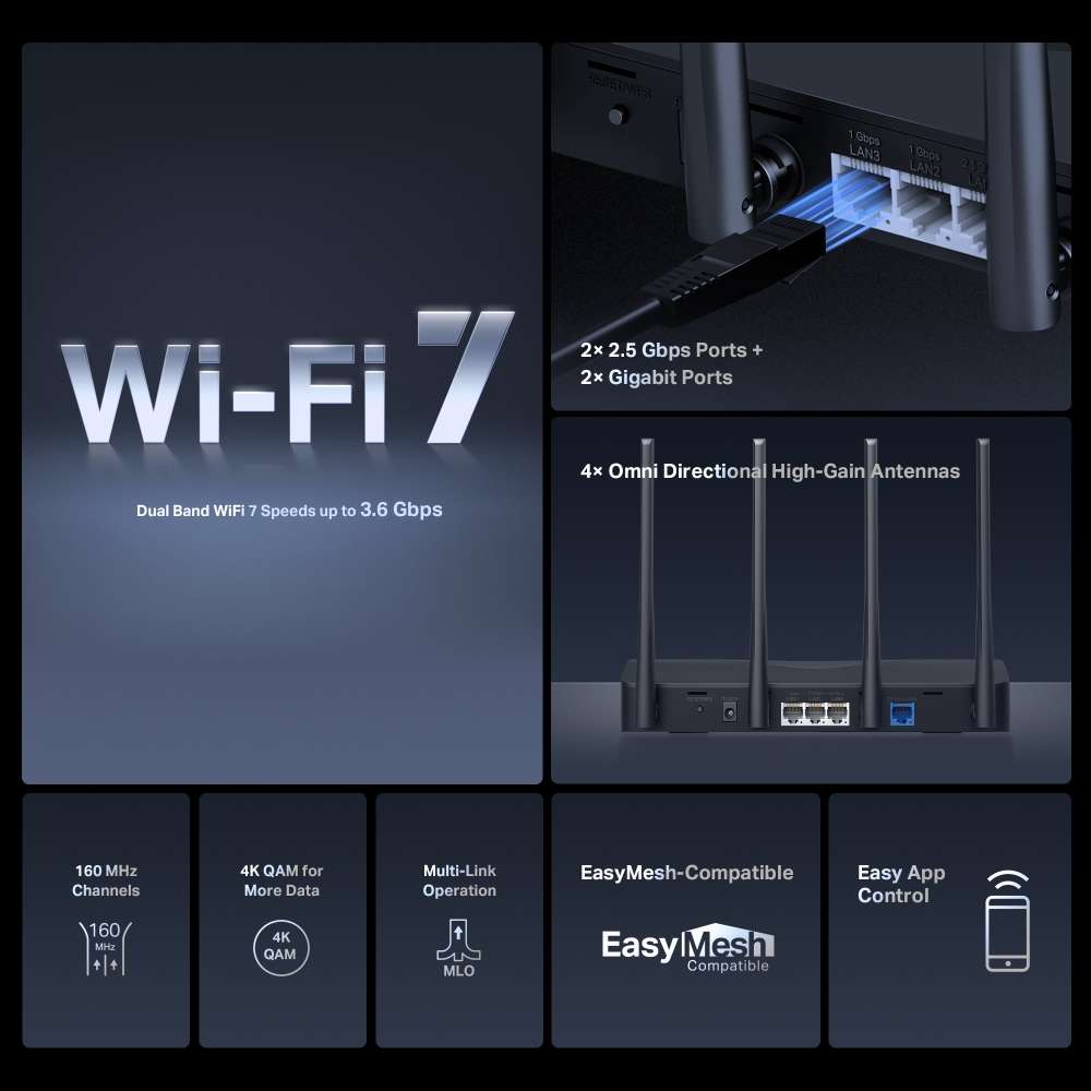 Mercusys - Mr27Be Be3600 Dual-Band Wi-Fi 7 Router With 2.5Gbps Ethernet - Mercusys - Mr27Be Be360...