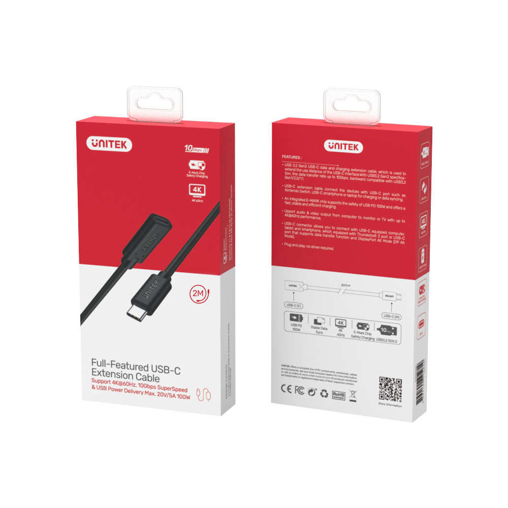 Unitek - C14091Abk 2M Full-Featured Type-C Cable Supporting 4K @60Hz, 5Gbps Data Transfer And Max...