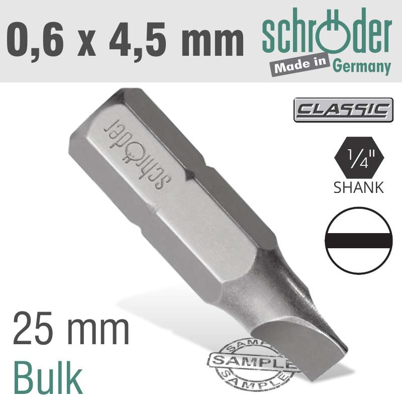SCHRODER - Slotted Bit 0.6X4.5 25mm Bulk - SCHRODER - Slotted Bit 0.6X4.5 25mm Bulk