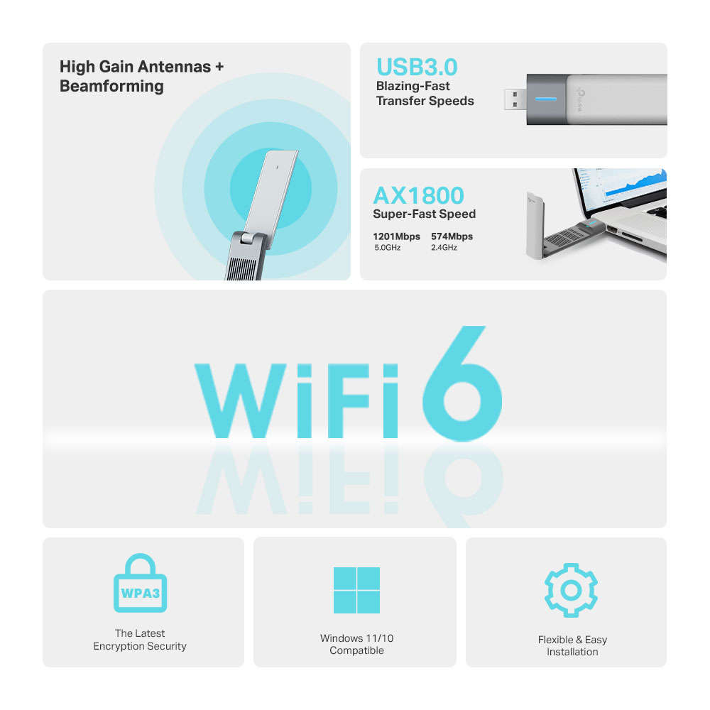 Tp-Link - Archer AX1800 High Gain Wireless USB Adapter - Tp-Link - Archer AX1800 High Gain Wirele...