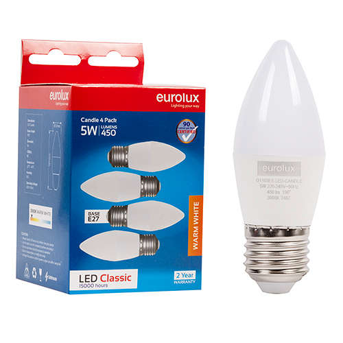 Eurolux - 5W Candle E27 LED - 4 pack - Eurolux - 5W Candle E27 LED - 4 pack