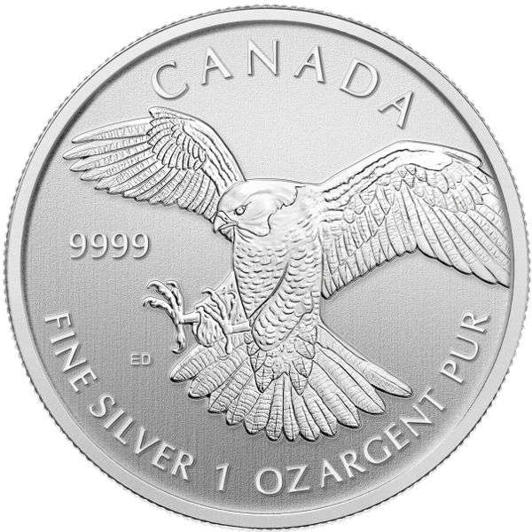 2014 Limited edition 1oz Canadian .9999 Silver Peregrine Falcon Frosted Relief Coin (BU)Encapsulated