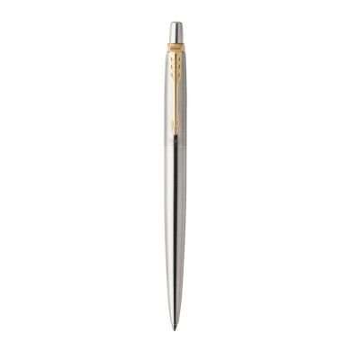 Limited Edition Parker Jotter Medium Nib Ballpoint Pen (Stainless Steel with Gold Trim)(Blue Ink) -