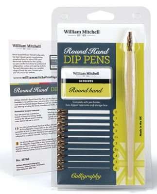 William Mitchell Calligraphy Round Hand Dip Pen - 10 Nibs and Holder