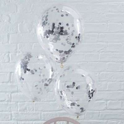 Pick & Mix - Silver Confetti Filled Clear Party Balloon (5 Pack)