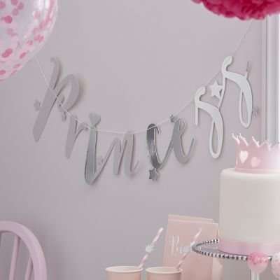 Princess Perfection - Metallic Silver Princess Party Banner Bunting Backdrop