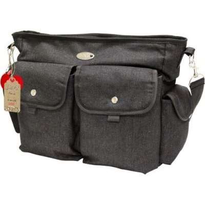 Little Co. Messenger Nappy Bag - Black Denim with Black Trims