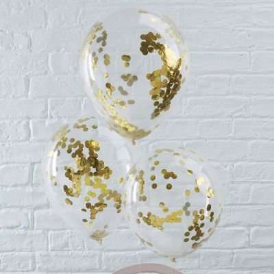 Pick & Mix - Gold Confetti Filled Clear Party Balloons (5 Pack)