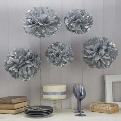 Vintage Lace - Silver Tissue Paper Pom Poms (Pack of 5)
