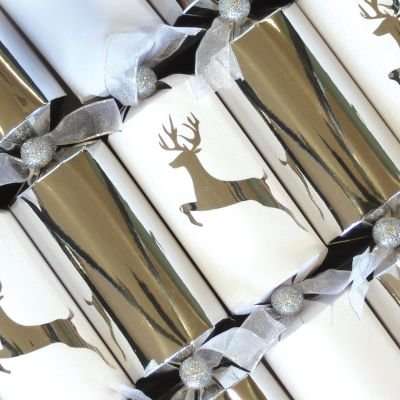 Luxury Silver Reindeer Christmas Crackers (6 Pack)