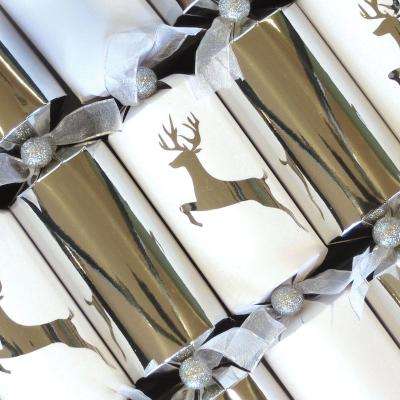 Luxury Silver Reindeer Christmas Crackers (6 Pack)