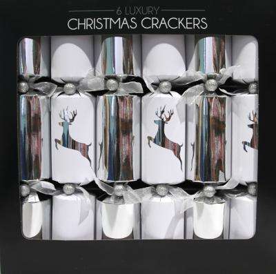 Luxury Silver Reindeer Christmas Crackers (6 Pack)