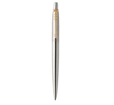 Limited Edition Parker Jotter Medium Nib Ballpoint Pen (Stainless Steel with Gold Trim)(Blue Ink) -