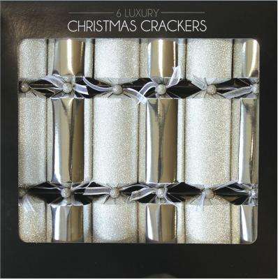 Luxury Silver Glitter Christmas Crackers (6 Pack)