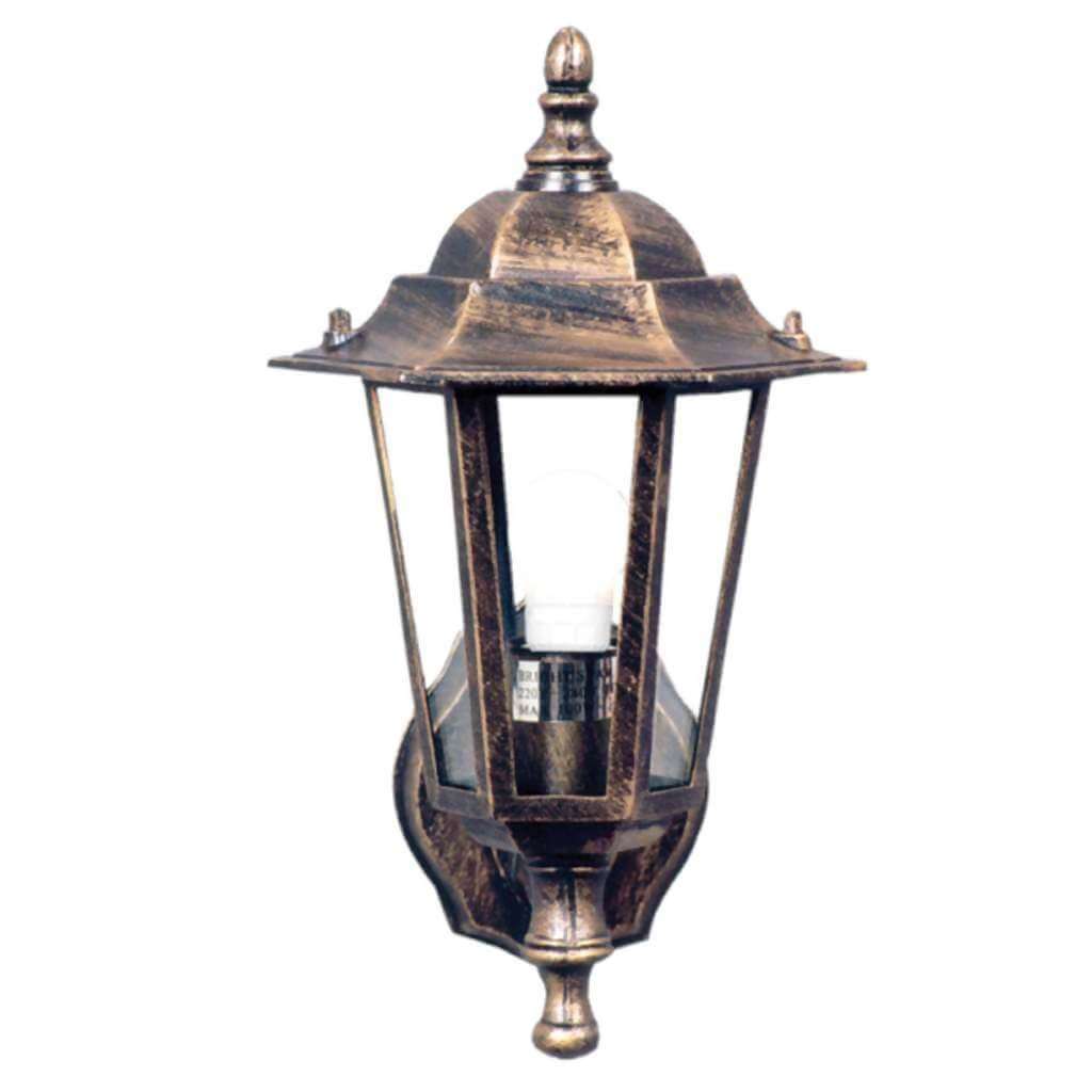 BRIGHT STAR L212 Black Gold 4 Panel Up Facing Wall Lantern, E27, 60W, Die Cast Aluminium