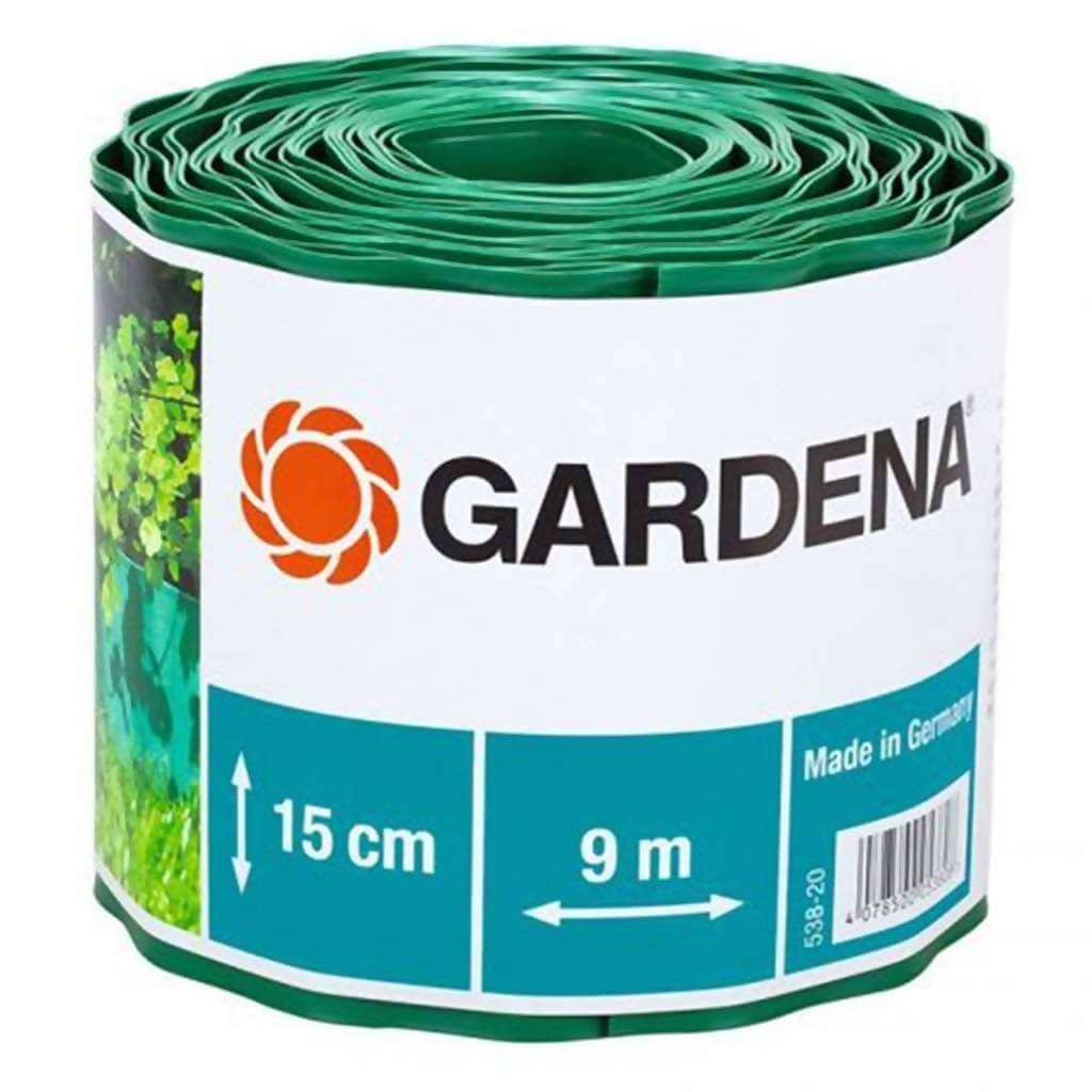GARDENA Lawn Edging, High-Quality Plastic, Green, 9m Length, 15cm Height