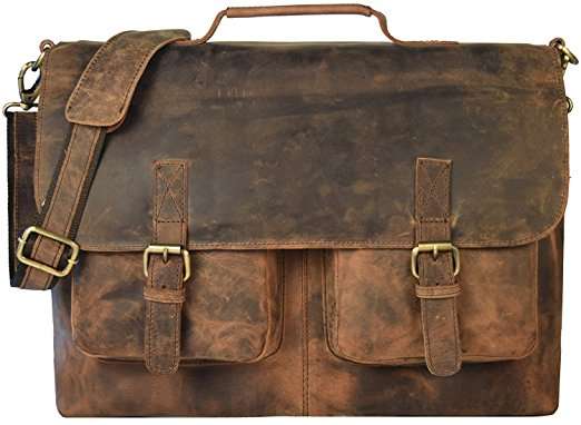 kk's 18" Inch Retro Buffalo Hunter Leather Laptop Messenger Bag Offic