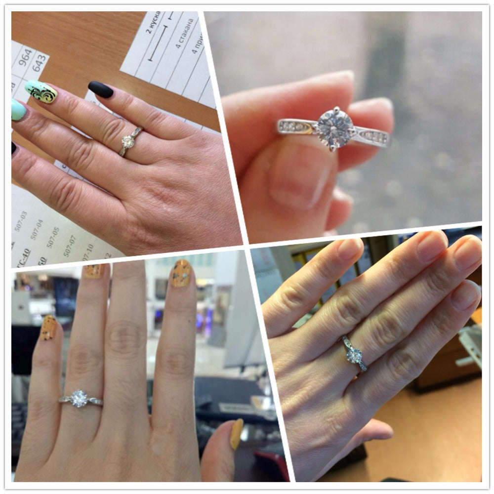 Genuine 925 Sterling Silver Ring Classic Wedding Ring Jewelry Cubic Zircon Rings For Women Br... - 9