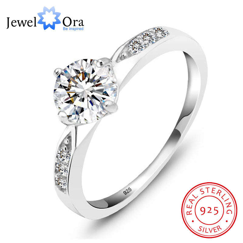 Genuine 925 Sterling Silver Ring Classic Wedding Ring Jewelry Cubic Zircon Rings For Women Br... - 9
