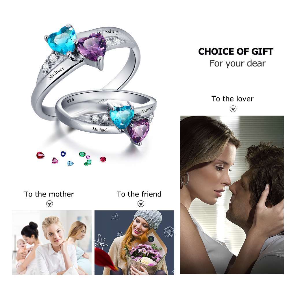 925 Sterling Silver Engagement Rings Birthstone Engrave Name Heart Promise Ring Anniversary ... - 10