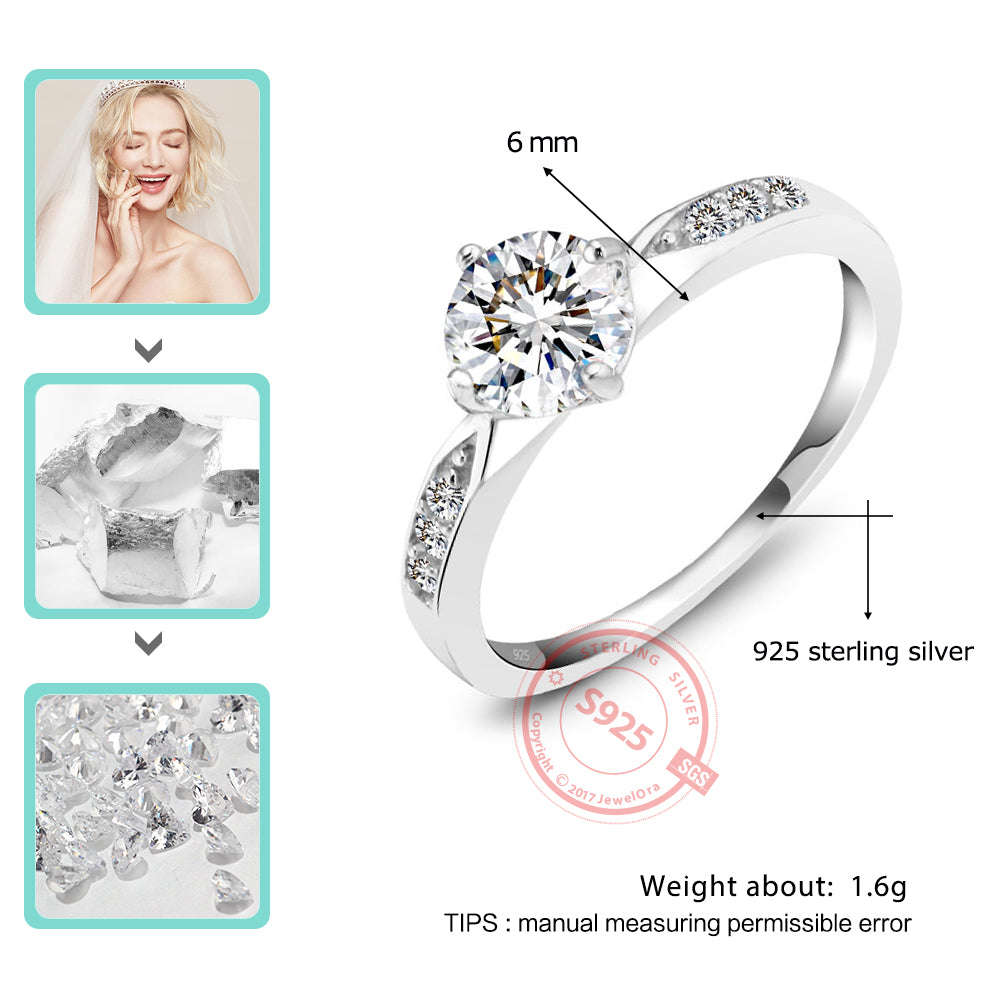Genuine 925 Sterling Silver Ring Classic Wedding Ring Jewelry Cubic Zircon Rings For Women Br... - 9