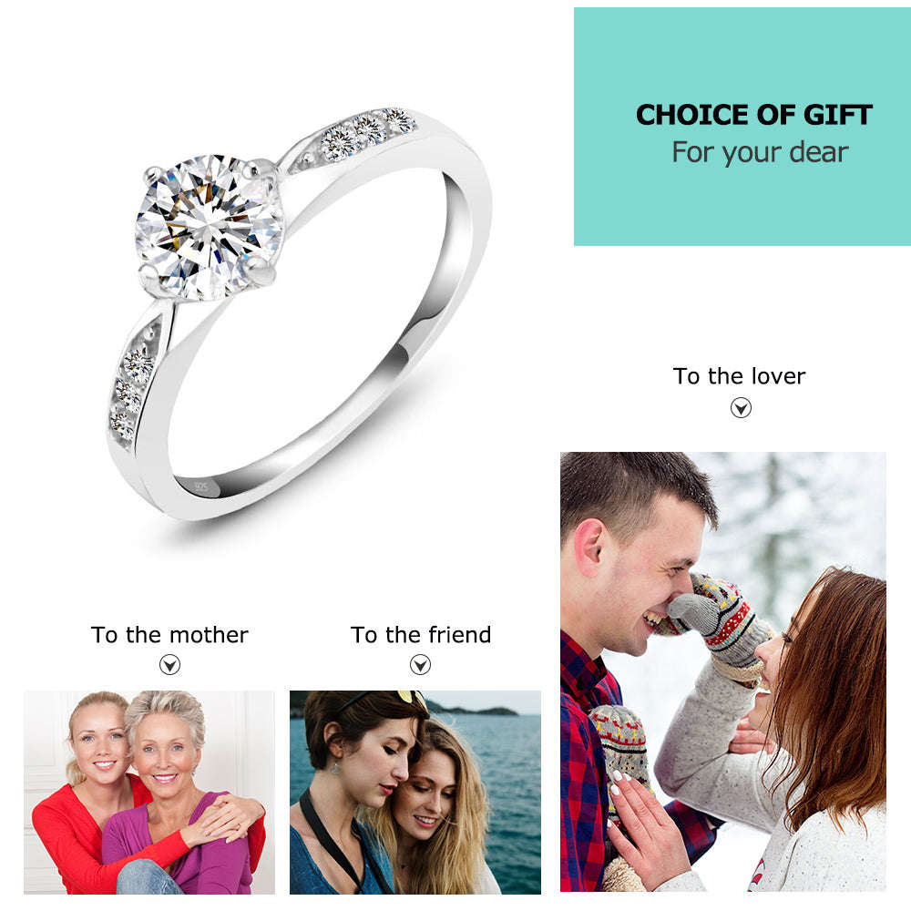 Genuine 925 Sterling Silver Ring Classic Wedding Ring Jewelry Cubic Zircon Rings For Women Br... - 9