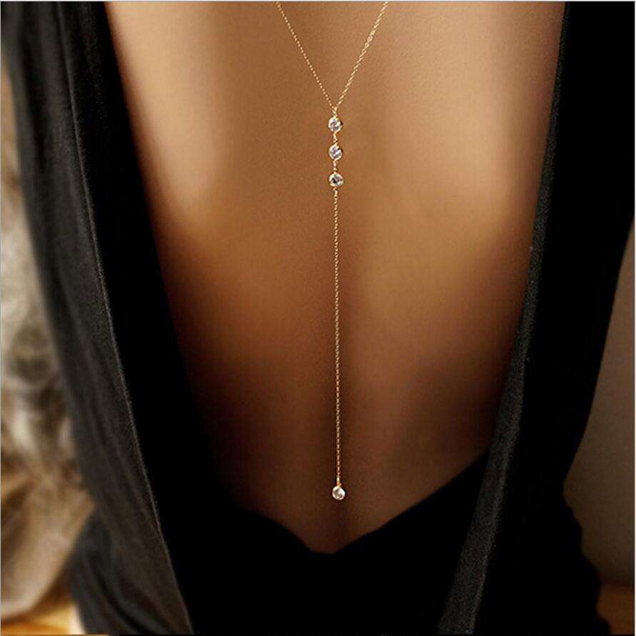 Womens Crystal Necklace Back Bikini Chain Beach Crossover Body Chain Necklace Jewelry Rhinestone ...
