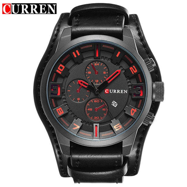 CURREN Watch Men Military Quartz Watch Mens Watches Top Brand Luxury Leather Sports... - black black