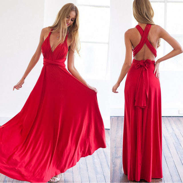 Sexy Women Multiway Wrap Convertible Boho Maxi Club Red Dress Bandage Long Dress Pa... - color 2 / L