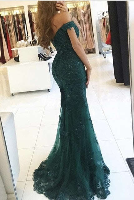 AE108 Off the Shoulder Long Dress Mermaid Evening Dress 2018 Lace Robe De S... - Black / Custom Size