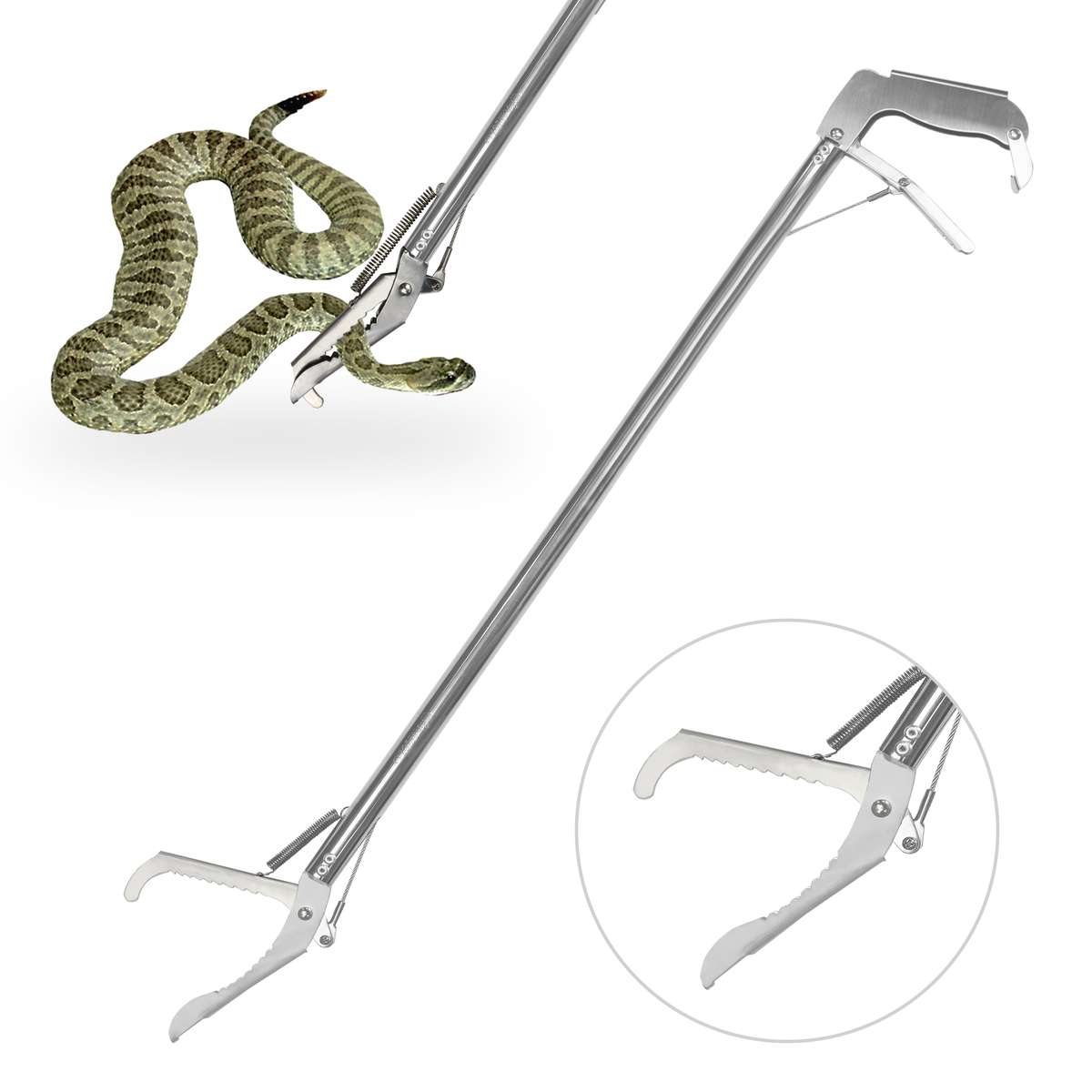 Professional All-Aluminum Alloy Snake TongsExtra Heavy Duty Snake Tongs Reptile Grabber Wide J...
