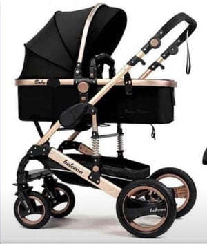 Baby Pram Stroller - 2 Function Foldable Baby Pram -Black & Gold