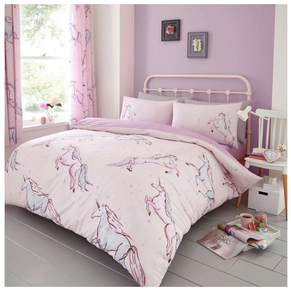Star Unicorn Duvet Cover And Pillowcase Set - Kids Bedding - Double
