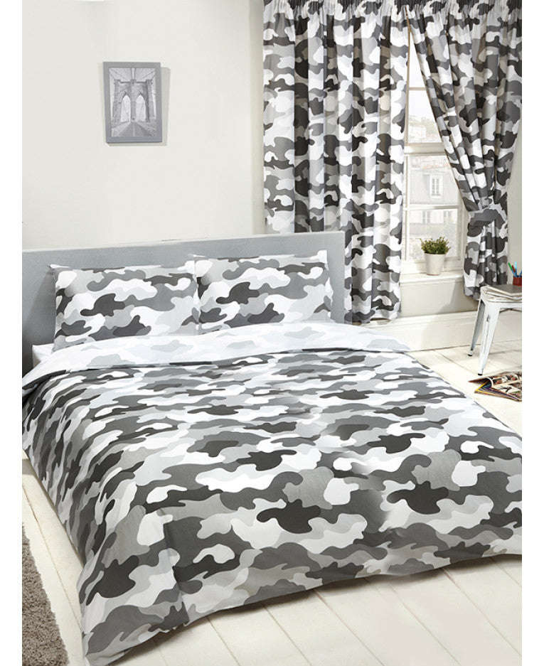 Grey Army Camouflage Reversible Duvet Cover - Army Bedding - Double