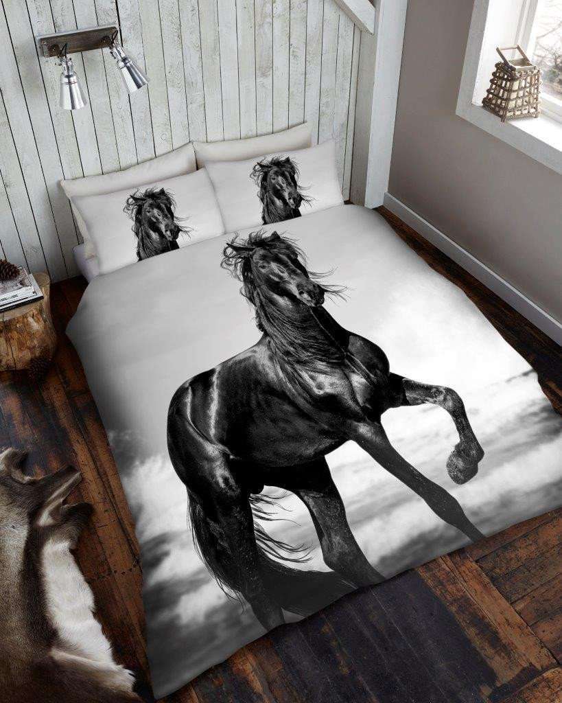 3D Black Horse Duvet - 3D Bedding - Double
