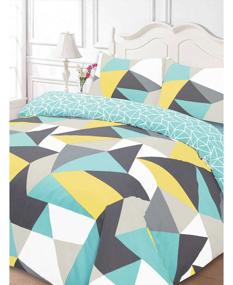 Shapes Geometric Duvet Cover And Pillowcase Set - Blue - Single