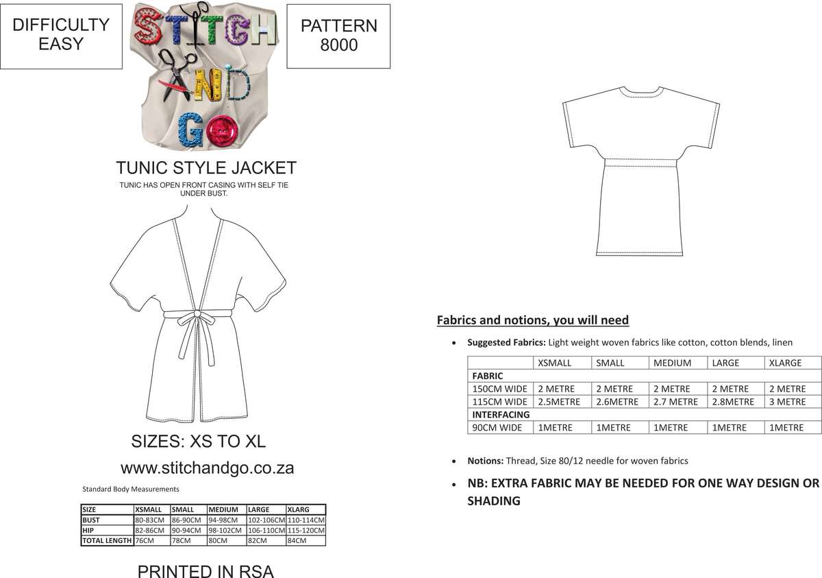 8000 Ladies Tunic Style Jacket Pattern (Standard Printed Version) - Std Version
