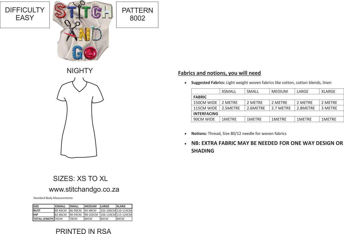 8002 Nightie Pattern (Standard Printed Version) - STD Version