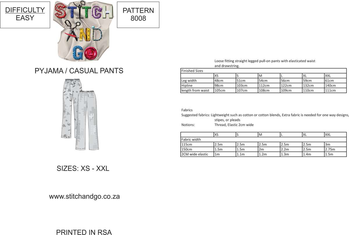 8008 Ladies Pyjama/Casual Pants (Standard Printed Version)