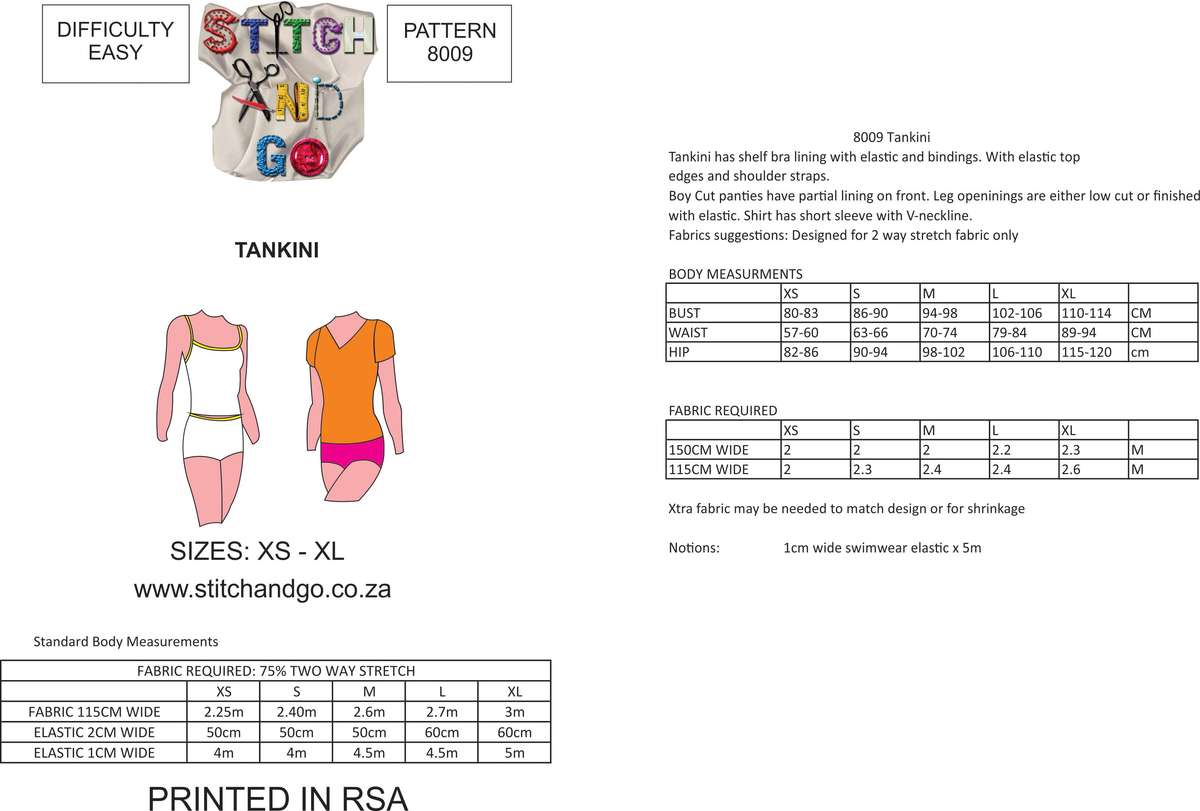 8009 Tankini Pattern (Standard Printed Version) - Standard version