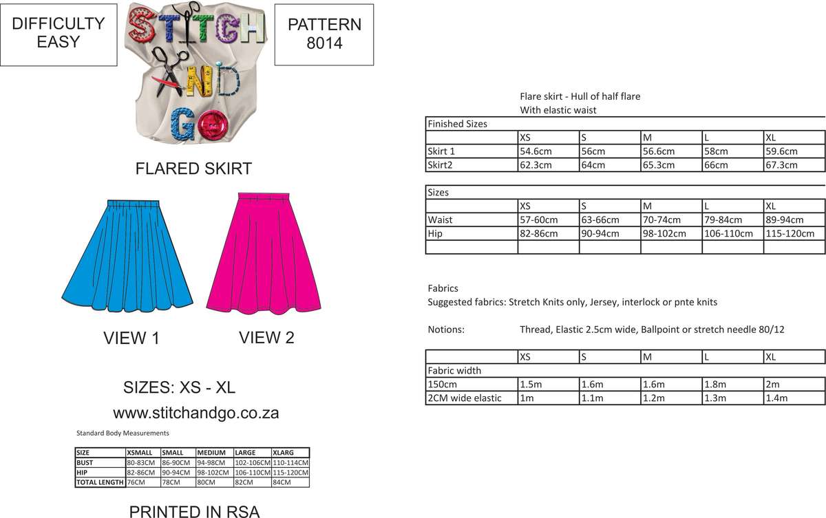 8014 Flared Skirt (Standard Printed Version) - Std Printed version