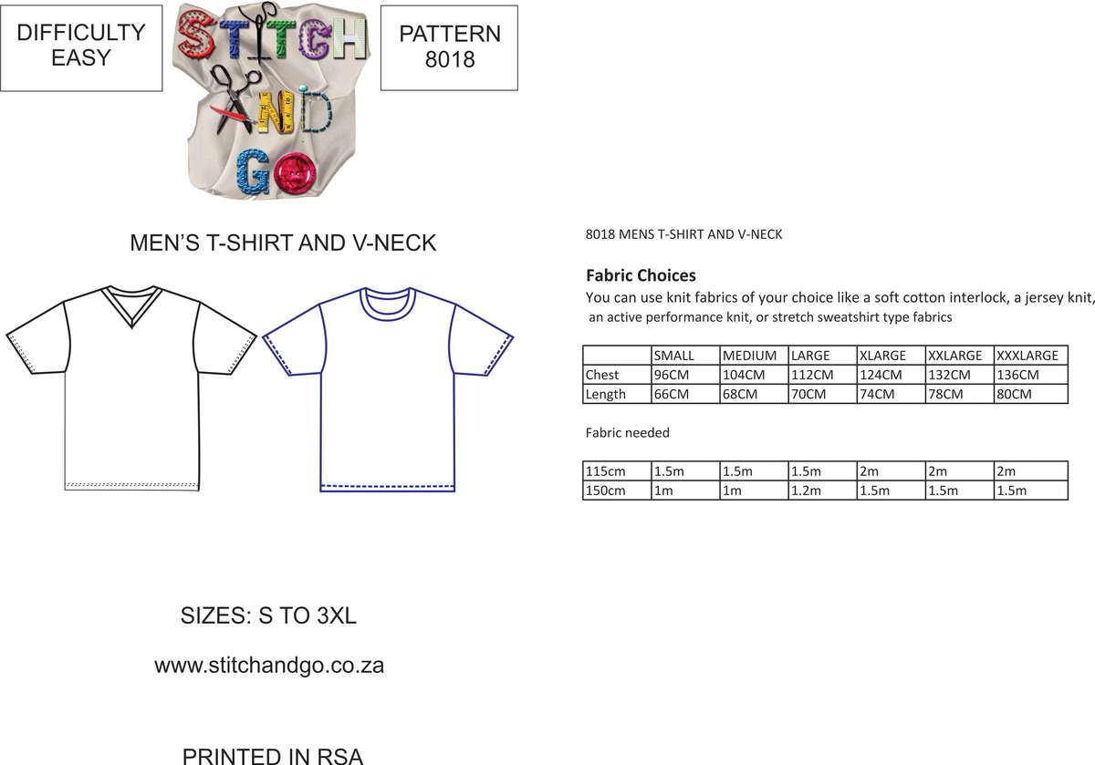 8018 Men's T-Shirt and V-Neck (Standard Printed Pattern)