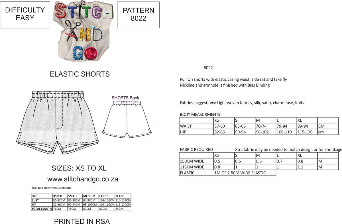 8022  Pull on shorts with Fake Fly Zip and side hem slit detail (Standard Printed v... - Std Version