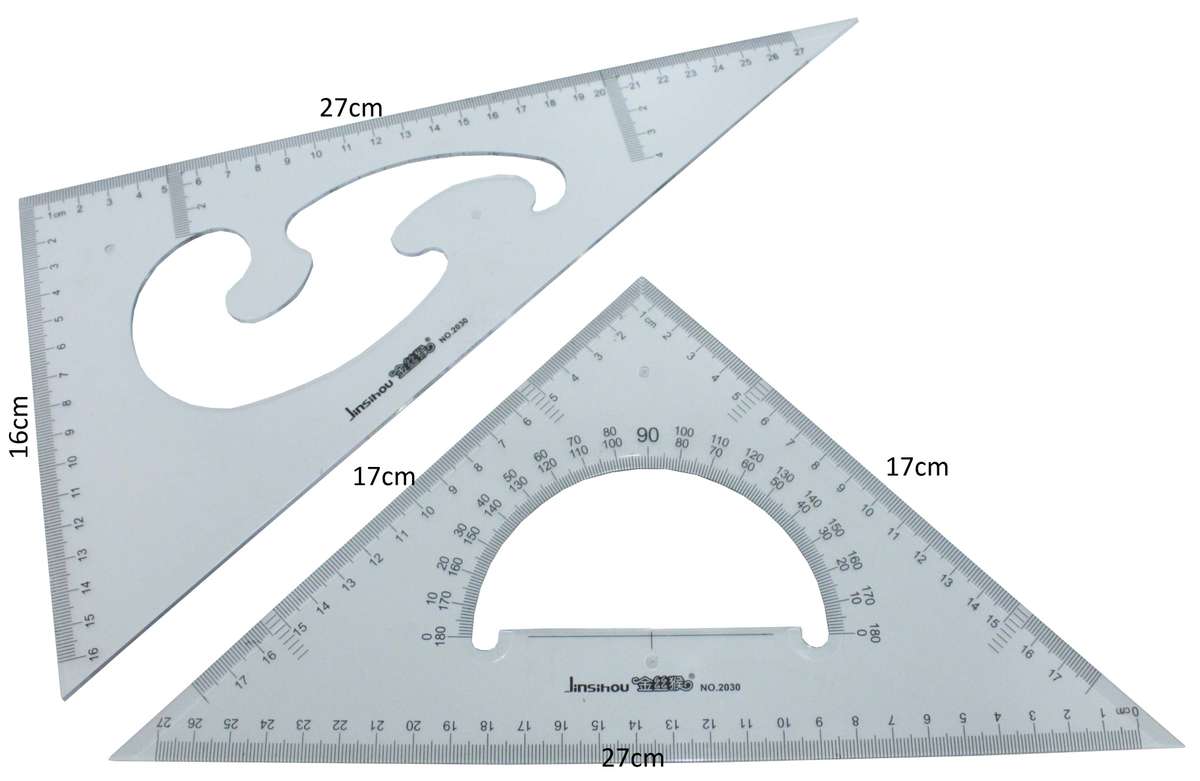 Set Square.Set of 2 Squares with in-built Protractor & French Curve SCH80H