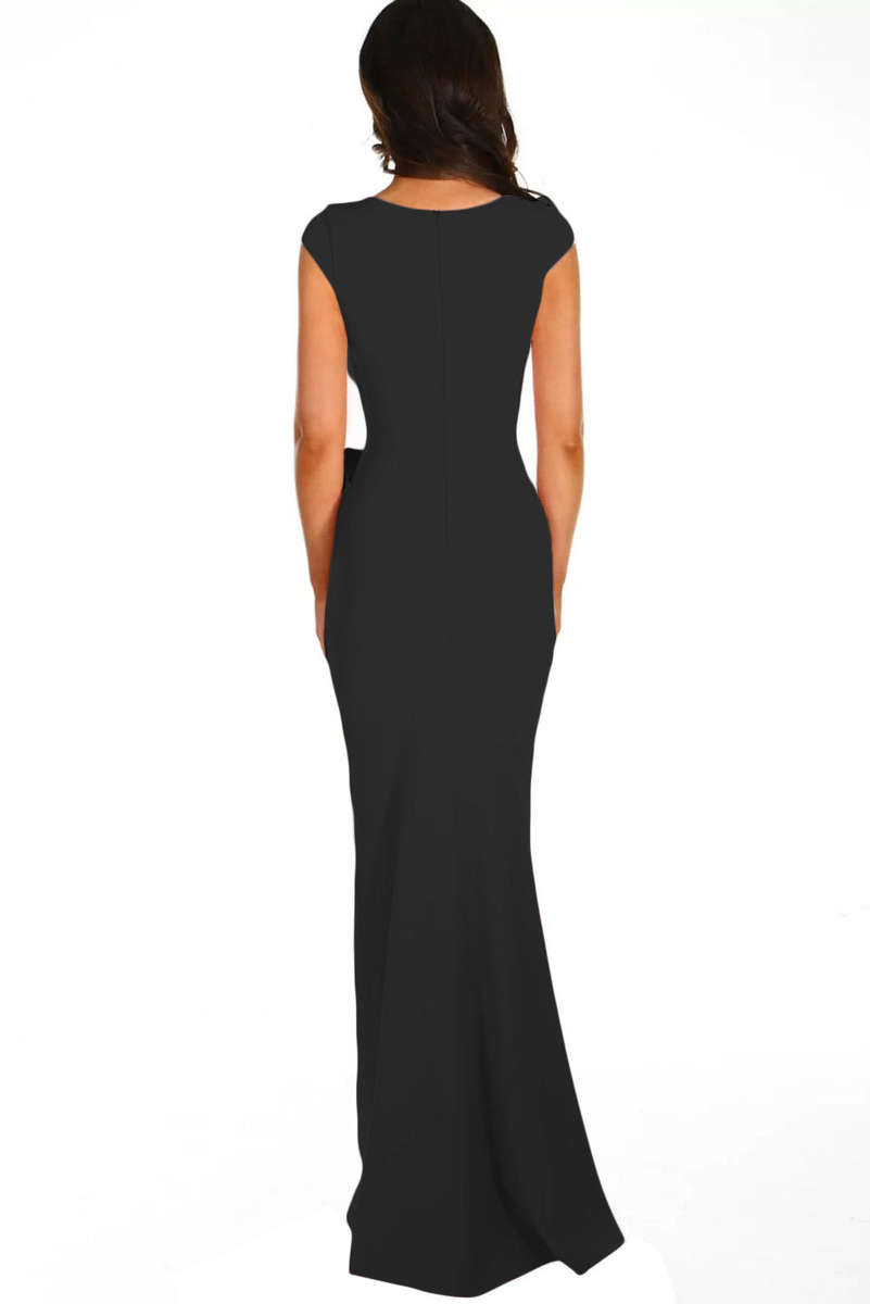 Black Ruched Waist Wedding Party Maxi Dress - Black / (US 16-18)XL