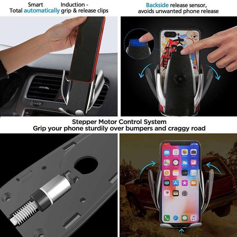 Wireless Charging Car Phone Mount with 10W Qi Quick Charger, Smart Sensor Clamping, 360° Rotation