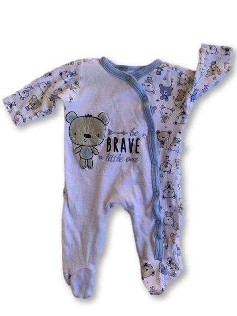 Newborn Blue Babygrow with Bear Print - Unknown Brand