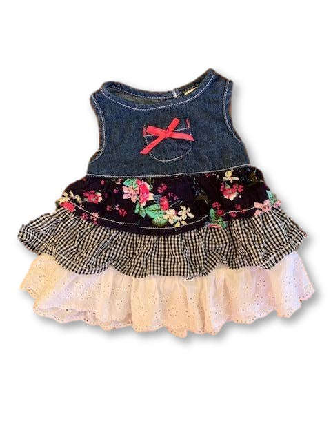 0-3 Months Denim,Floral,Lace Layered Dress. - Ackermans