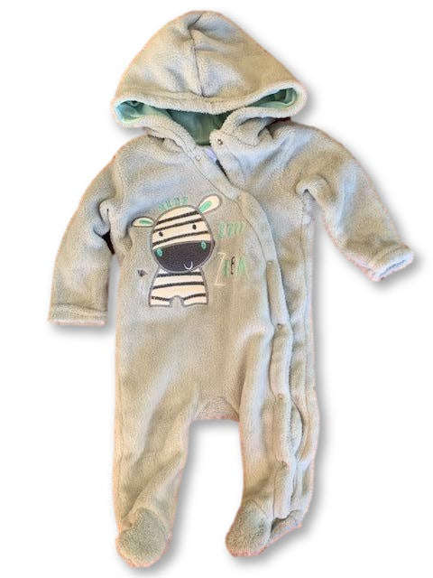 0-3 Months Long Sleeve Grey Fluffy Embroidered Babygrow  - Ackermans